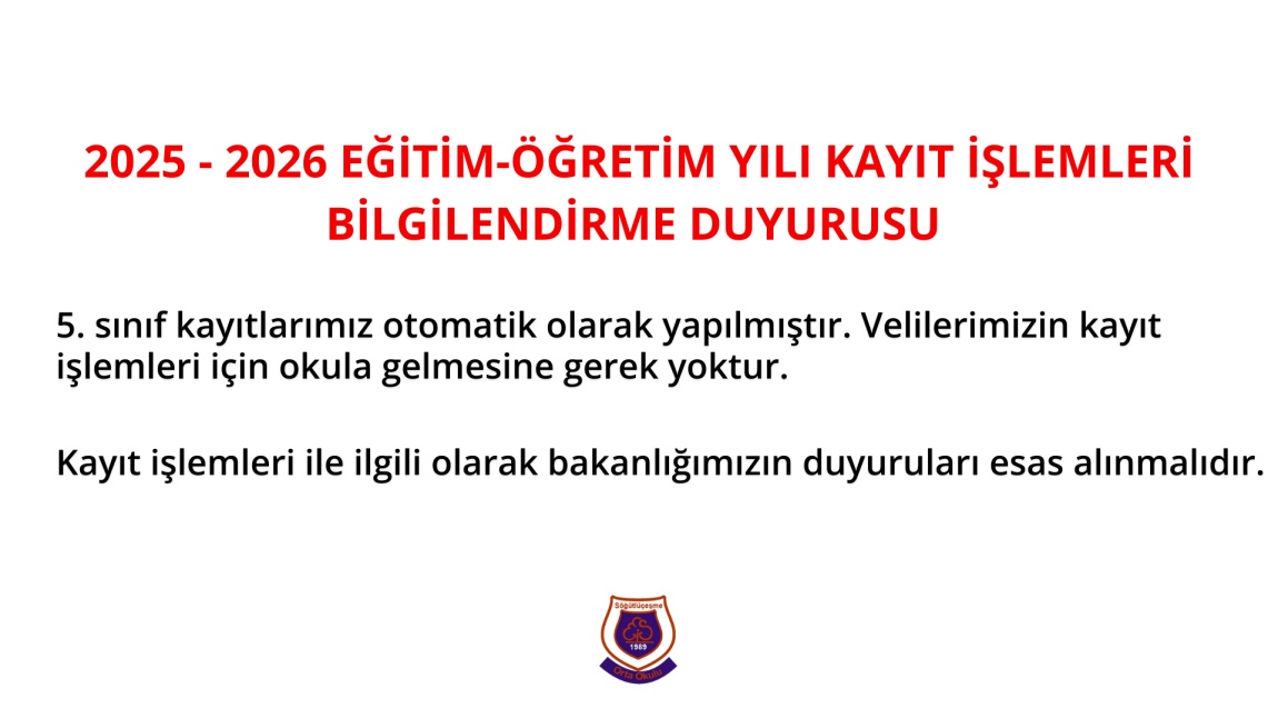 2025-2026 Eğitim Öğretim Yılı Kayıt İşlemleri